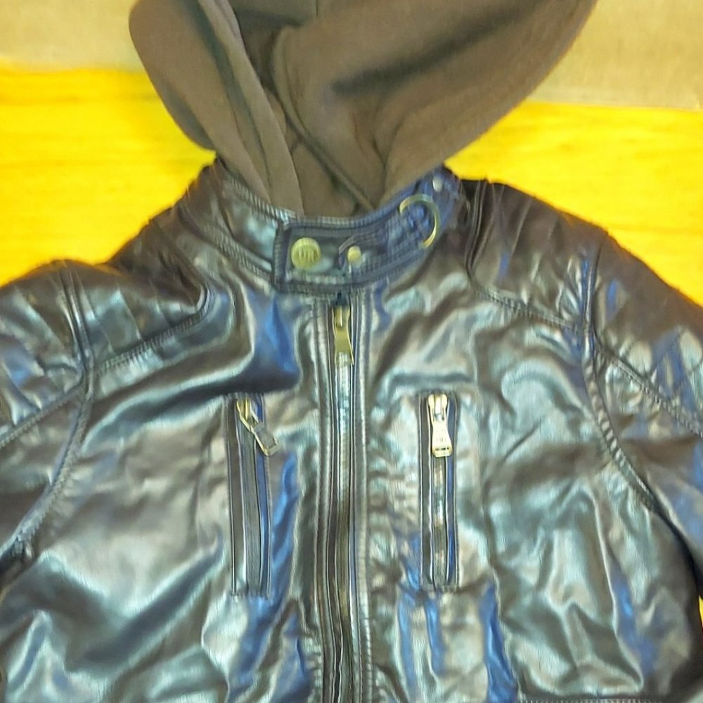 Urban Republic Girls Brown Faux Leather Jacket w/ Hood Size M 10/12